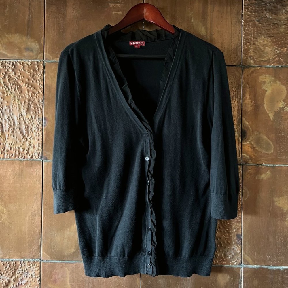 Merona Cardigan Sweater with ruffles * Black * L
